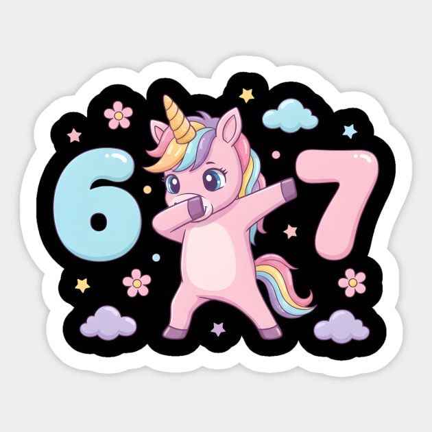 67-Meme-Unicorn-Girl-Six-Seven-Brainrot-Cute-Gen-Alpha-Design Sticker by ArtistTee ⭐⭐⭐⭐⭐
